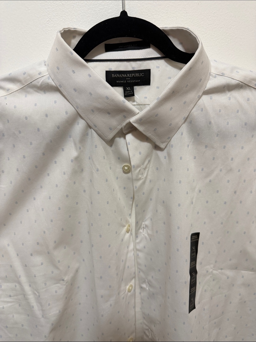 Banana Republic Men's White Shirt with Subtle Light Blue Micro Dots